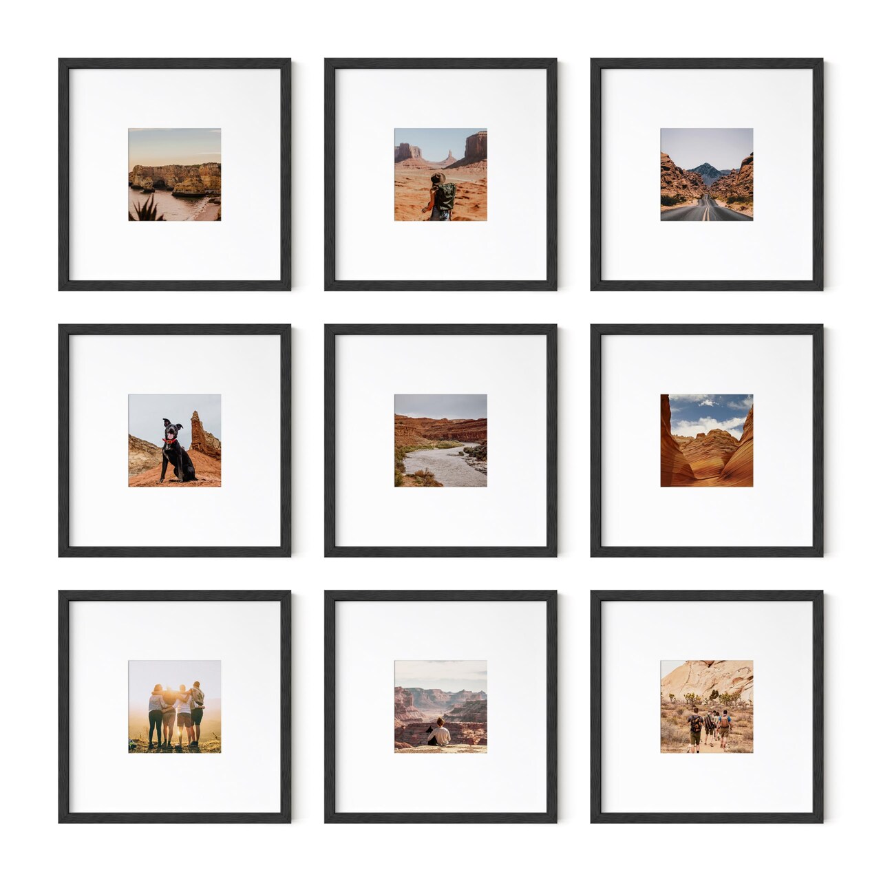 Haus and Hues Oak Wood Square Gallery Wall Picture Frames, Set of 9